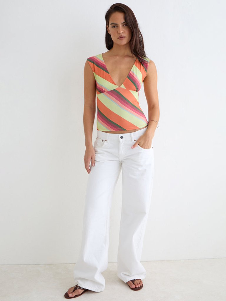 Motel Rocks Emberlo Top In Mixed Stripe Orange Size Xxsxxs — image 3 of 3